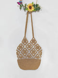 Women Granny Square Crochet Tote Bag, Boho Beach Shoulder Bag