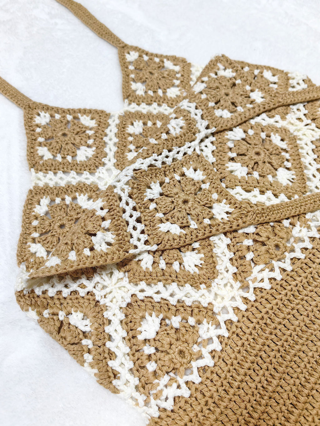 Women Granny Square Crochet Tote Bag, Boho Beach Shoulder Bag