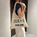 Women Knit Tote Bag, Letter Print Large Capacity Shoulder Bag