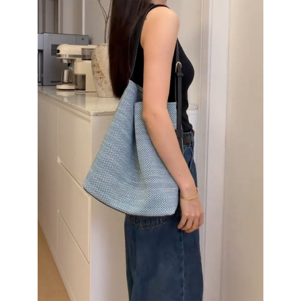 Women Flyknit Mesh Shoulder Tote Bag, Large Capacity Hobo Bag