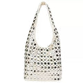 Women Rivet Inlay Hobo Bucket Bag, Large Capacity Shoulder Tote Bag