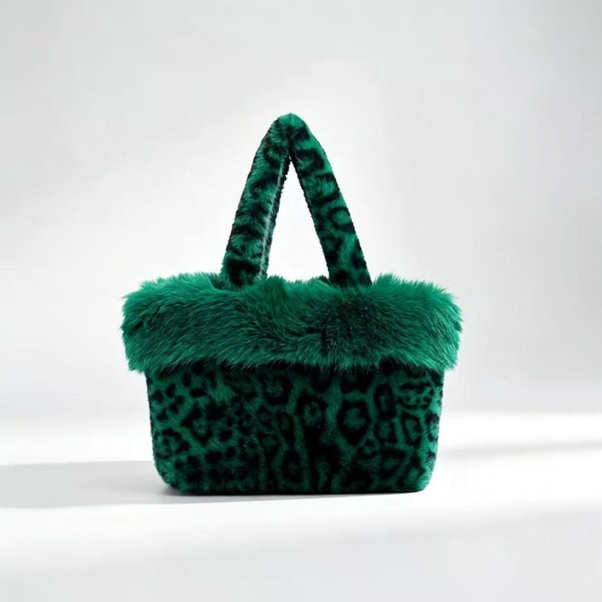 Women Fuzzy Plush Leopard Tote Bucket Bag, Winter Daily Handbag