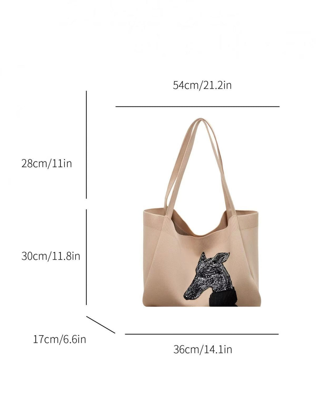 Knitted Dog Print Large Capacity Tote Bag, Casual Commute Shoulder Laptop Handbag