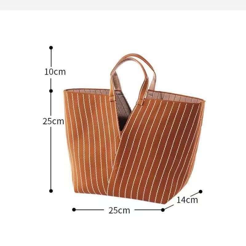 Women’s Vertical Striped Nylon Tote Bag, Trendy Oversized Shoulder Shopping Handbag with Small Pouch
