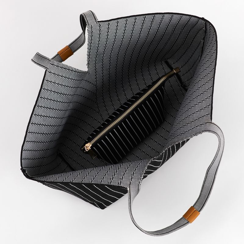 Women’s Vertical Striped Nylon Tote Bag, Trendy Oversized Shoulder Shopping Handbag with Small Pouch