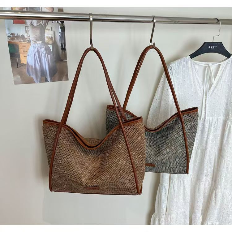 Women’s Woven Tote Bag, Large Capacity Casual Shoulder Handbag for Beach & Daily Commute