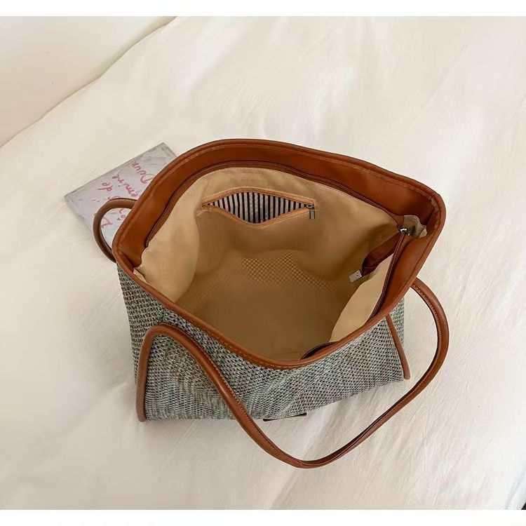 Women’s Woven Tote Bag, Large Capacity Casual Shoulder Handbag for Beach & Daily Commute