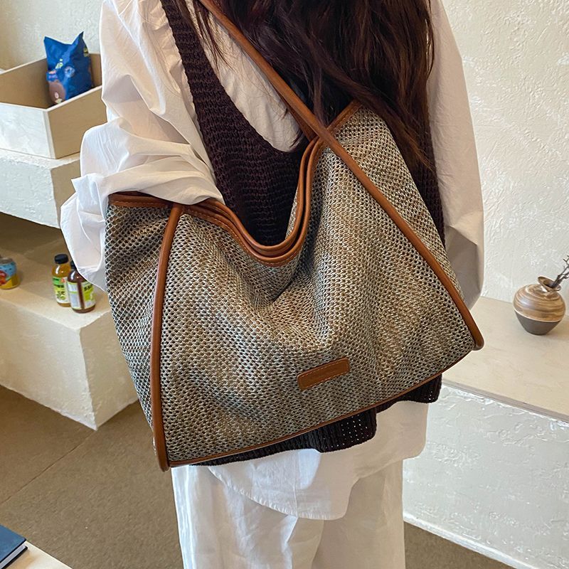 Women’s Woven Tote Bag, Large Capacity Casual Shoulder Handbag for Beach & Daily Commute