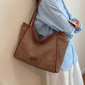 Women’s Woven Tote Bag, Large Capacity Casual Shoulder Handbag for Beach & Daily Commute