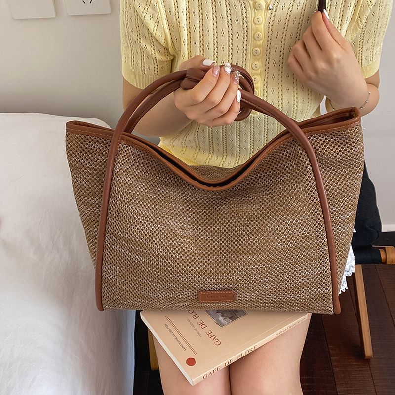 Women’s Woven Tote Bag, Large Capacity Casual Shoulder Handbag for Beach & Daily Commute