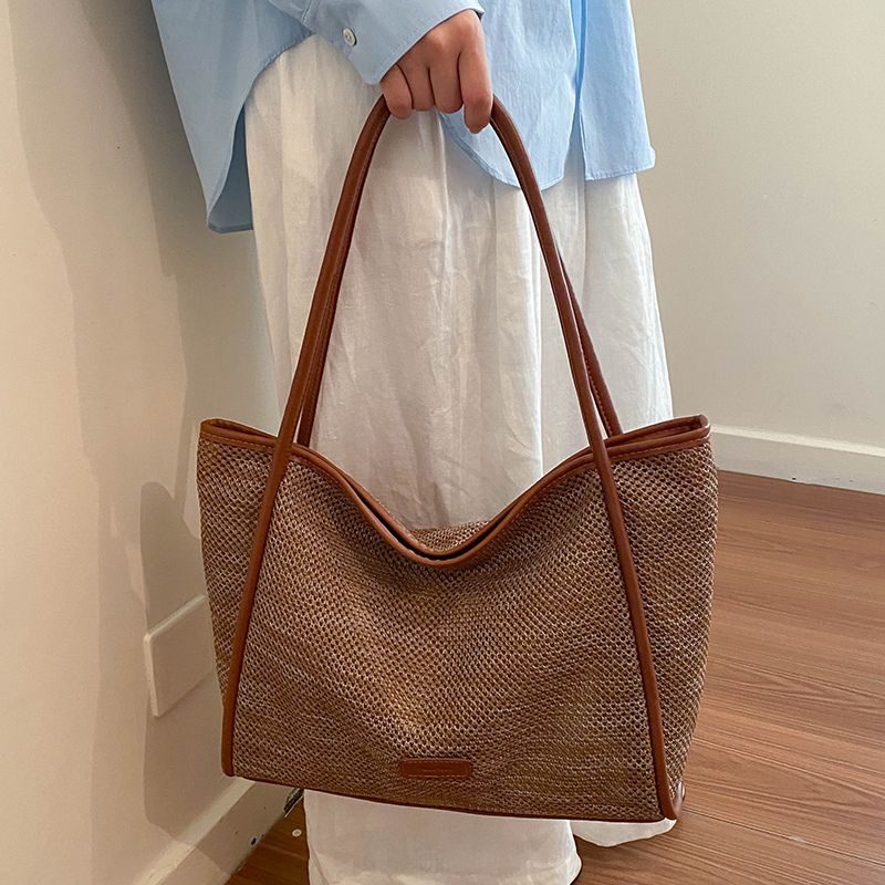 Women’s Woven Tote Bag, Large Capacity Casual Shoulder Handbag for Beach & Daily Commute