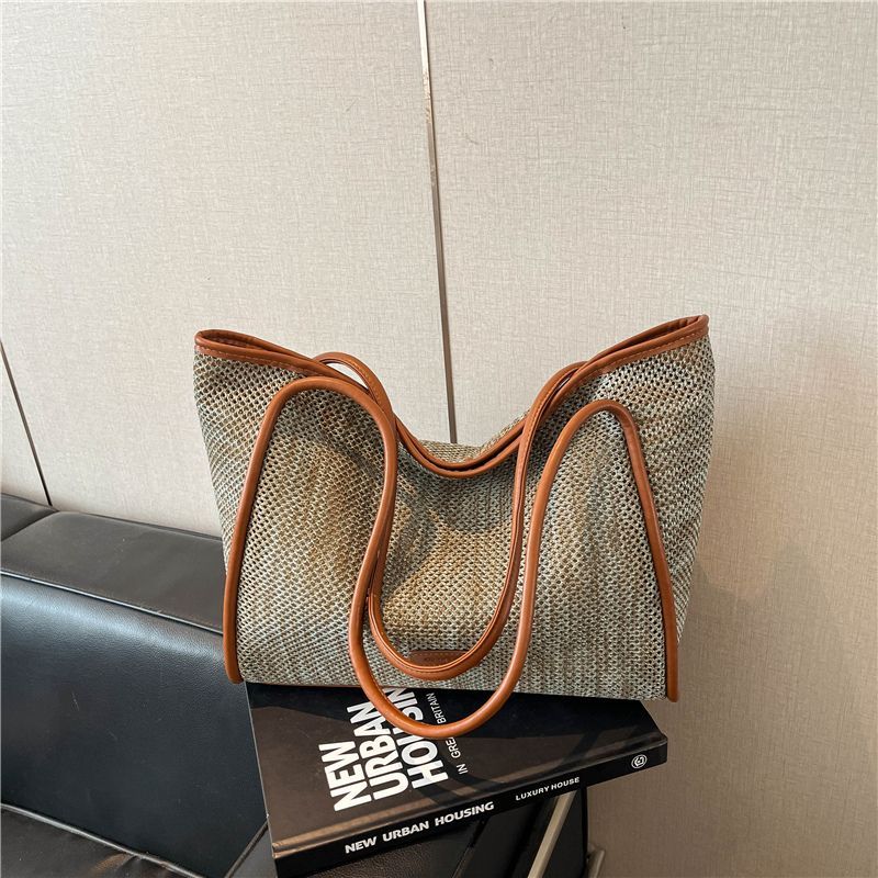 Women’s Woven Tote Bag, Large Capacity Casual Shoulder Handbag for Beach & Daily Commute