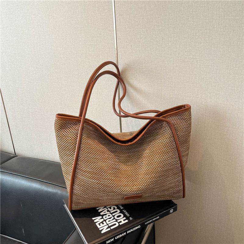 Women’s Woven Tote Bag, Large Capacity Casual Shoulder Handbag for Beach & Daily Commute
