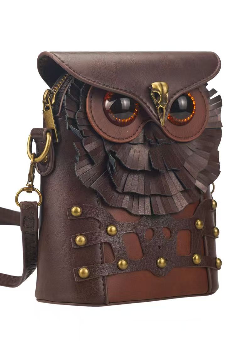 Vintage Owl Mini Crossbody Bag, Unique Retro PU Leather Small Shoulder Phone Purse for Women