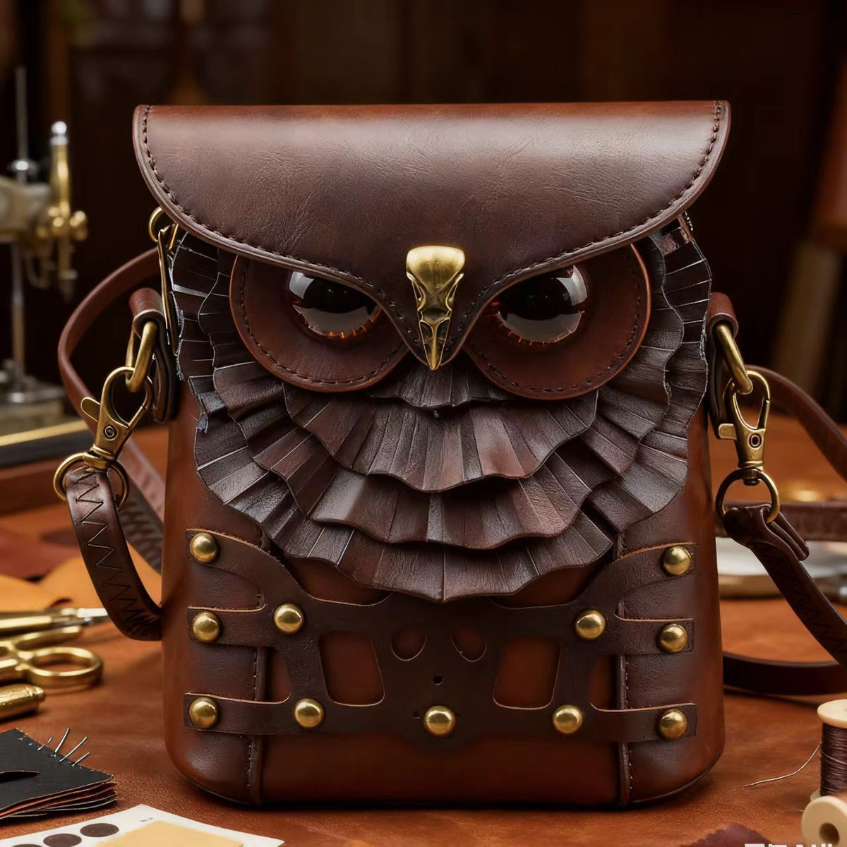 Vintage Owl Mini Crossbody Bag, Unique Retro PU Leather Small Shoulder Phone Purse for Women