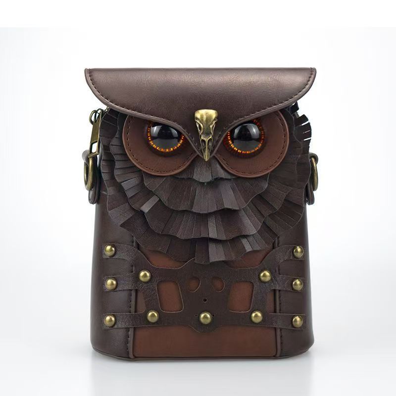 Vintage Owl Mini Crossbody Bag, Unique Retro PU Leather Small Shoulder Phone Purse for Women