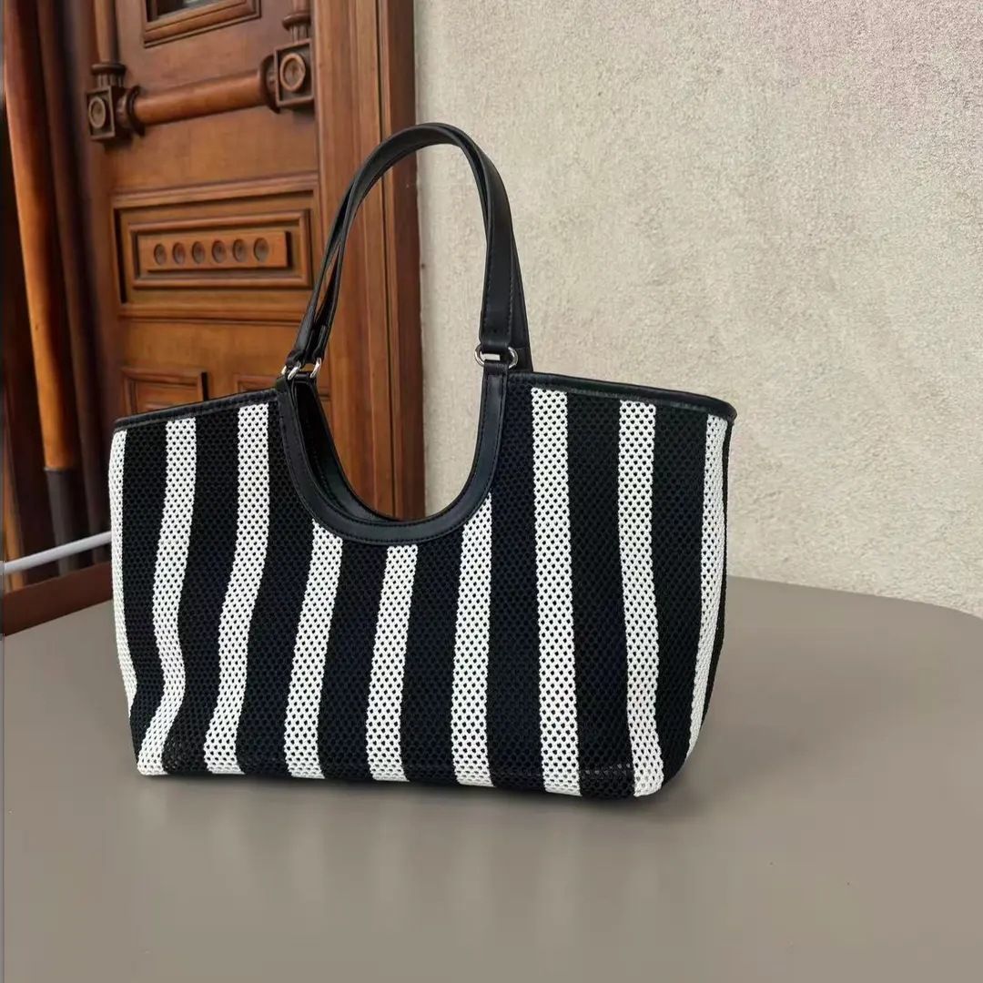 Urban Cathedral Inspired Striped Canvas Tote Bag, Casual Everyday Shoulder Handbag
