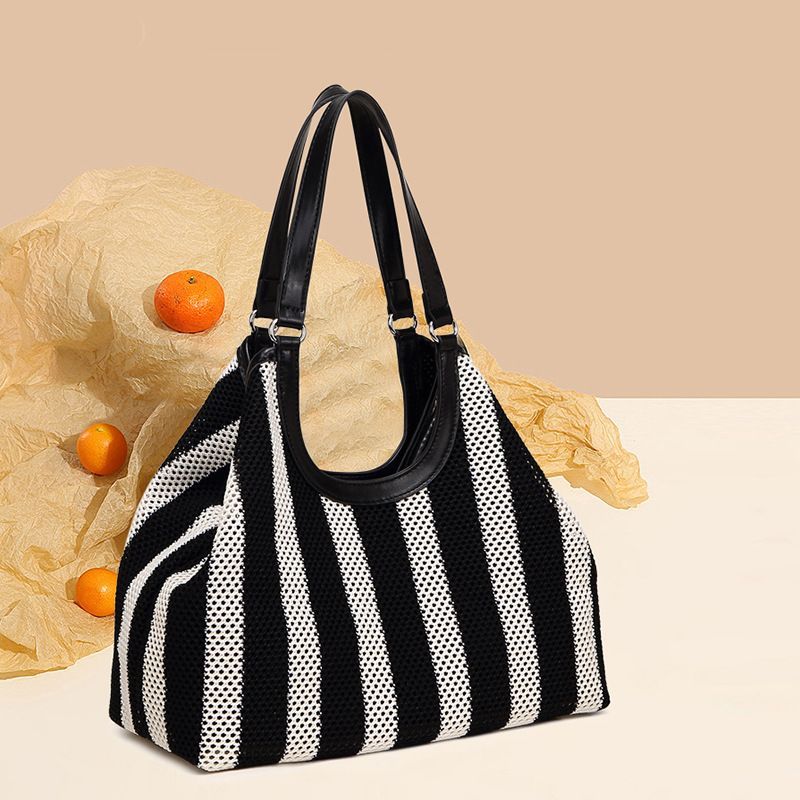 Urban Cathedral Inspired Striped Canvas Tote Bag, Casual Everyday Shoulder Handbag