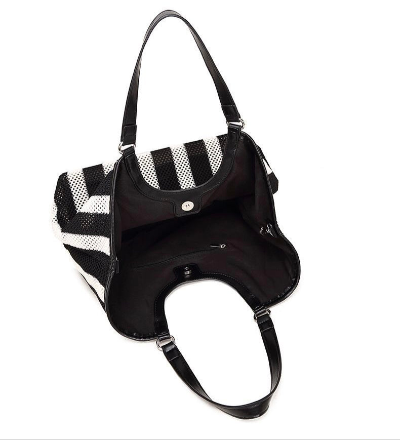 Urban Cathedral Inspired Striped Canvas Tote Bag, Casual Everyday Shoulder Handbag