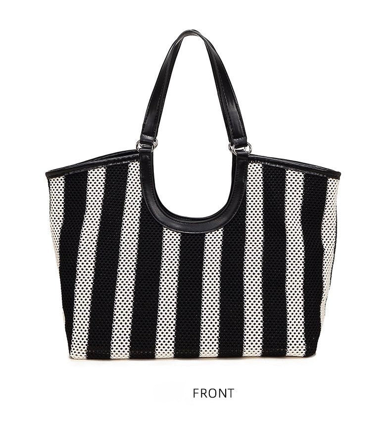 Urban Cathedral Inspired Striped Canvas Tote Bag, Casual Everyday Shoulder Handbag