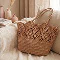 Boho Hand Crochet Pineapple Flower Straw Tote Bag, Large Summer Woven Shoulder Bag