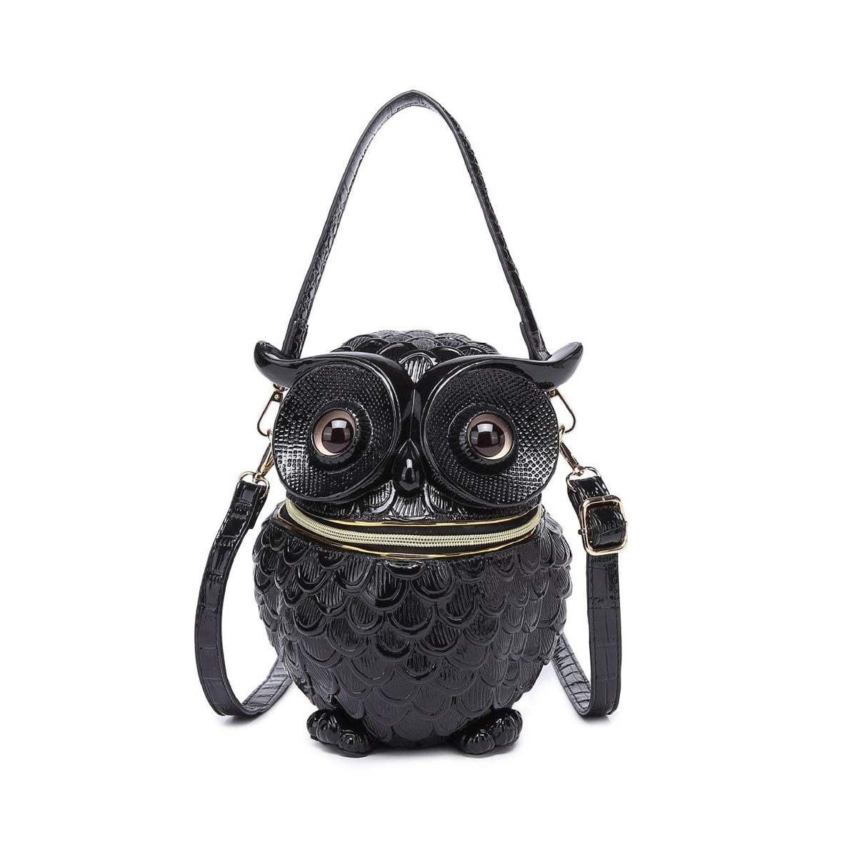 Novelty 3D Owl Crossbody Purse, Embossed Cowhide Leather Statement Handbag