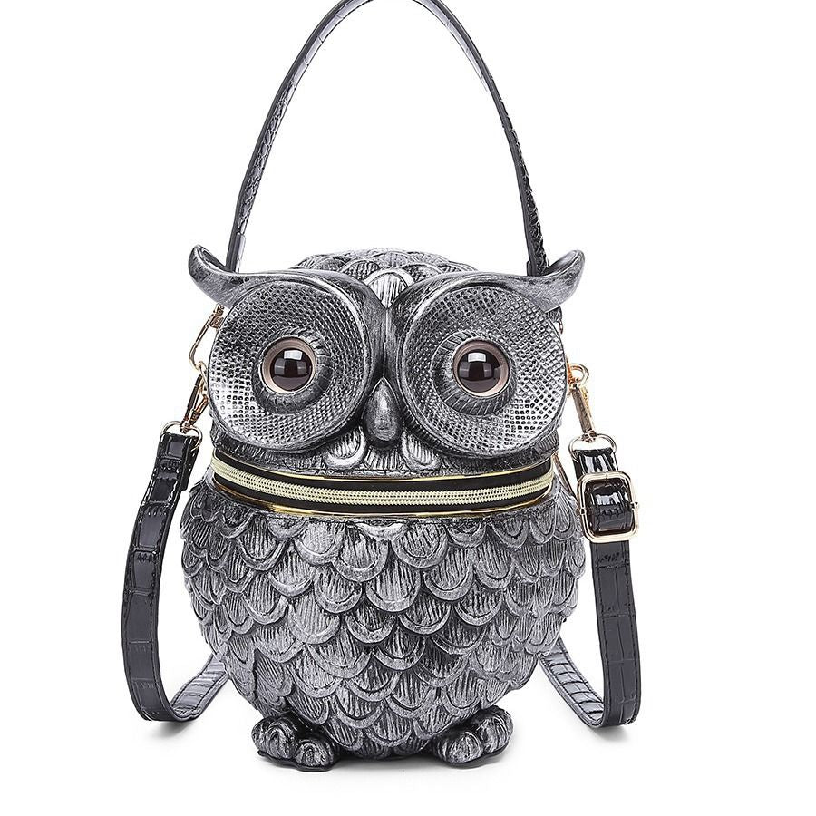 Novelty 3D Owl Crossbody Purse, Embossed Cowhide Leather Statement Handbag