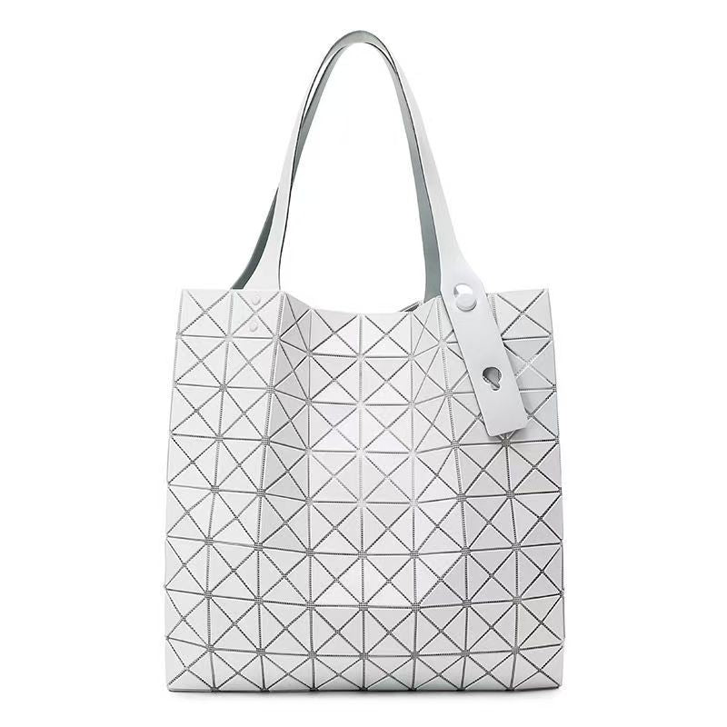 Geometric Origami Tote Bag, Grid Panel PVC Large Capacity Shoulder Handbag