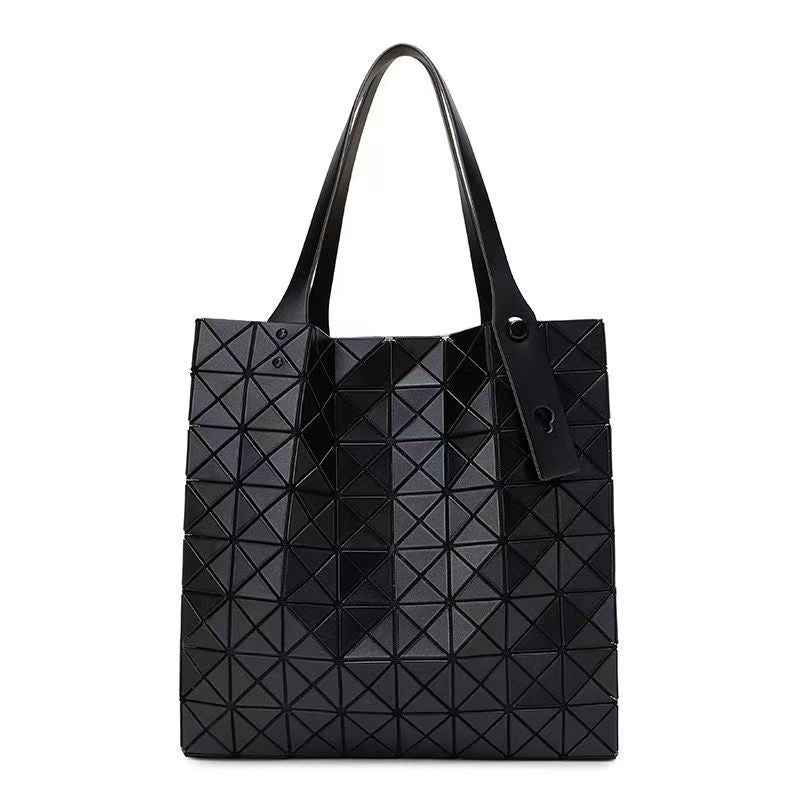 Geometric Origami Tote Bag, Grid Panel PVC Large Capacity Shoulder Handbag