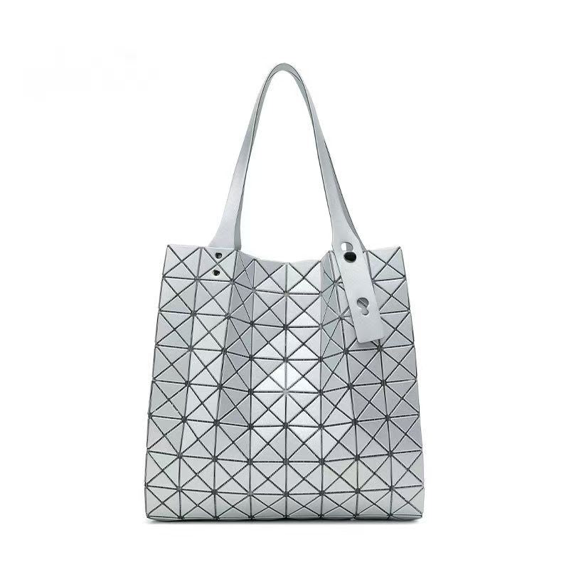 Geometric Origami Tote Bag, Grid Panel PVC Large Capacity Shoulder Handbag