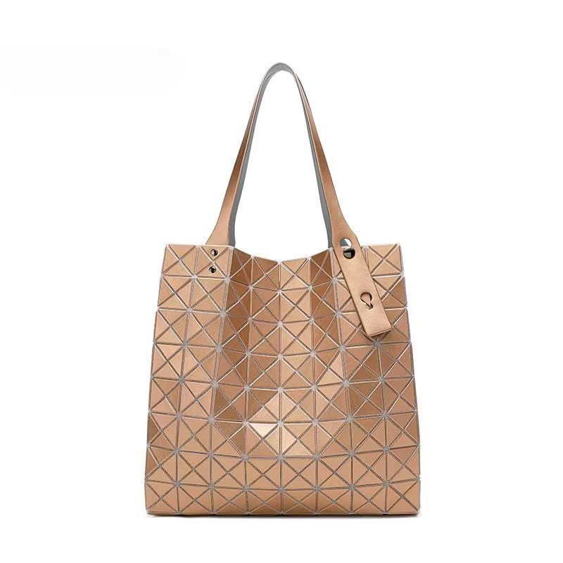 Geometric Origami Tote Bag, Grid Panel PVC Large Capacity Shoulder Handbag