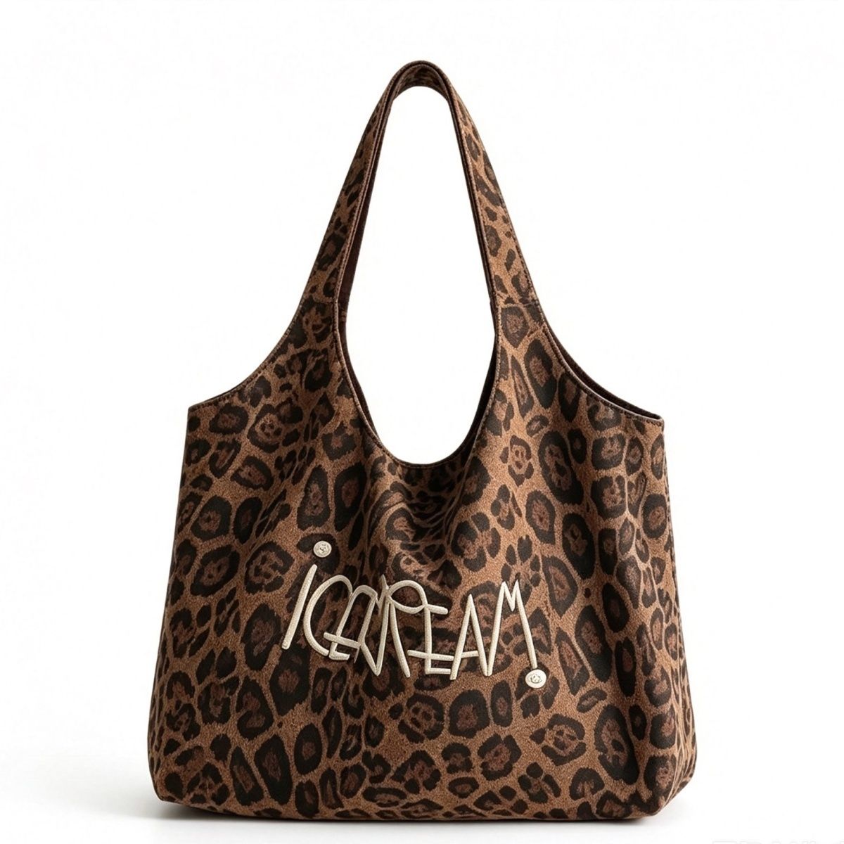 Vintage Suede Leopard Print Tote Bag, Large Capacity Lazy Style Shoulder Handbag
