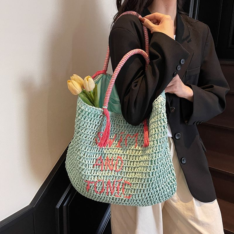 Large Capacity Straw Tote Bag, Woven Beach Shoulder Bag for Summer Vacation