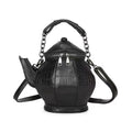 Teapot Shaped Novelty Crossbody Bag, Croc Embossed PVC 3D Fun Handbag with Chain Handle