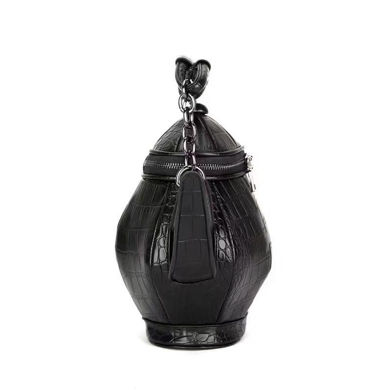 Teapot Shaped Novelty Crossbody Bag, Croc Embossed PVC 3D Fun Handbag with Chain Handle