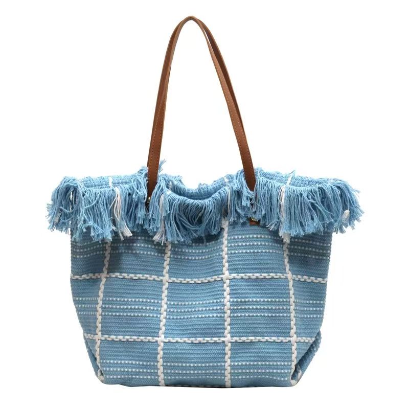 Large Capacity Fringe Tote Bag, Women Canvas Shoulder Handbag for Daily Commute