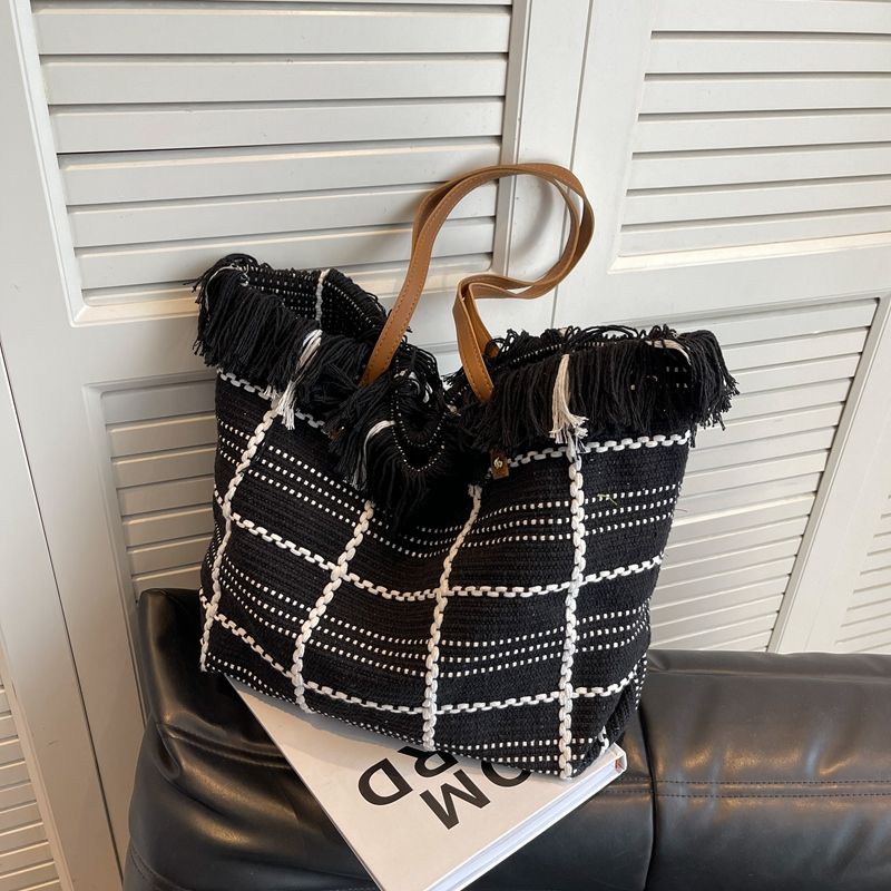 Large Capacity Fringe Tote Bag, Women Canvas Shoulder Handbag for Daily Commute