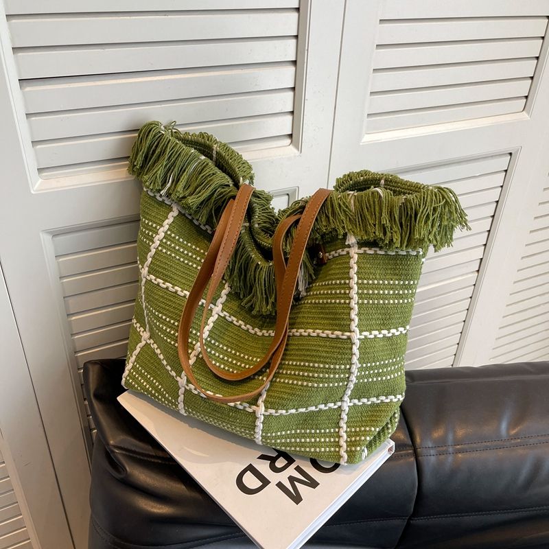 Large Capacity Fringe Tote Bag, Women Canvas Shoulder Handbag for Daily Commute