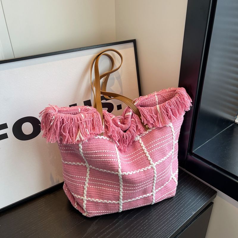 Large Capacity Fringe Tote Bag, Women Canvas Shoulder Handbag for Daily Commute